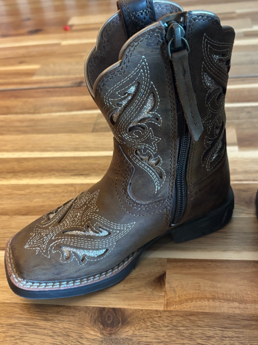 Ariat Brown Leather Western Boot- Toddler/Little Girls Size 8 - Picture 7 of 7